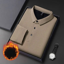 Camisa polo masculina térmica premium manga longa dobrada em caixa com acabamento sofisticado