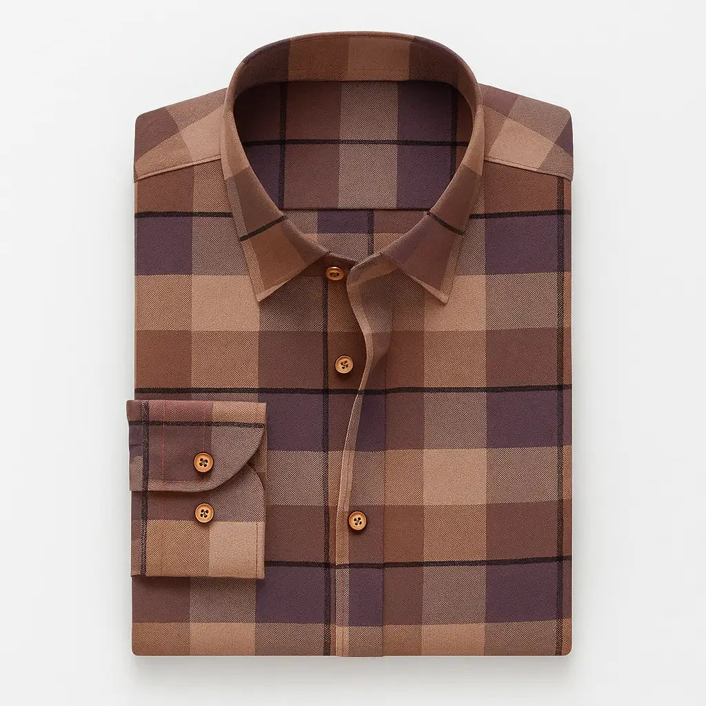 Camisa masculina flanelada xadrez vermelha e azul, manga longa, 100% algodão, bolso frontal e gola com botão.