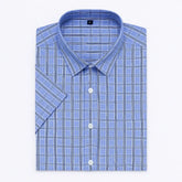 Camisa masculina xadrez manga curta, slim fit, confeccionada em algodão, estilo casual para o verão.