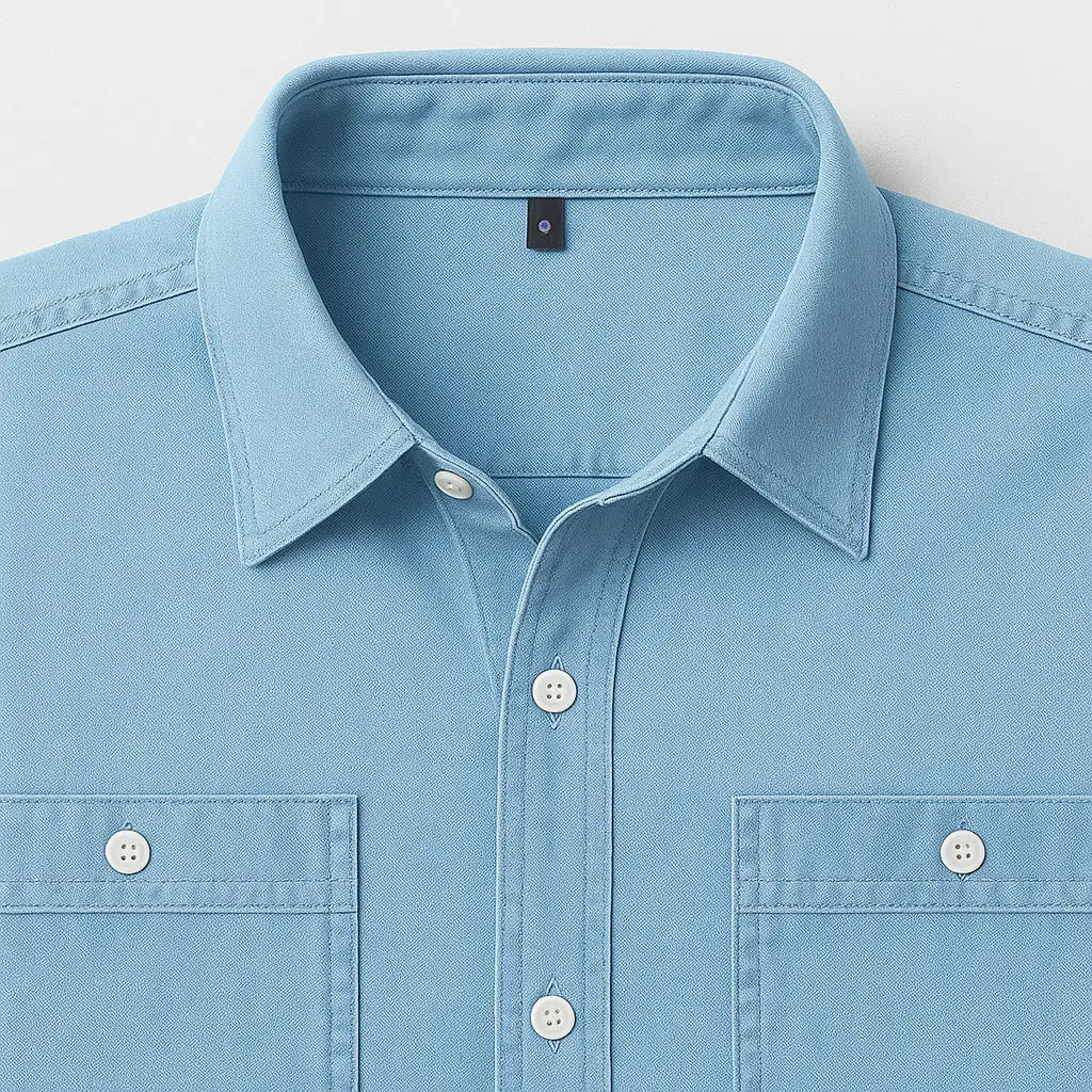 Camisa Masculina Jeans Algodão Denim manga longa e fechamento com botões 