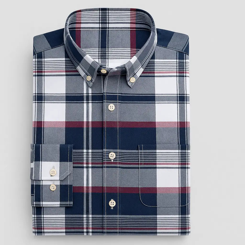 Camisa Masculina Xadrez Manga Longa De Algodão