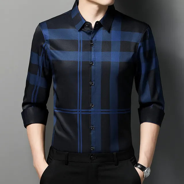 Camisa Social Masculina Xadrez Em Fibra de Bambu