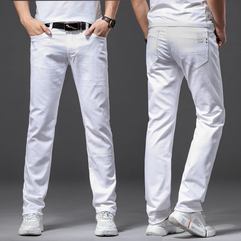 Calça Jeans Masculina Slim Branca perfeita para o homem moderno que busca um visual casual e sofisticado sem abrir mão do conforto. design slim e ajuste perfeito