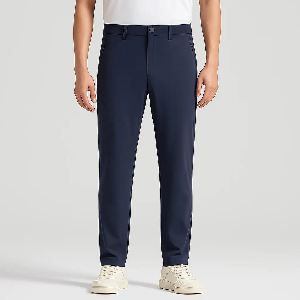 Calça masculina MODAL PLUS Quick Dry em nylon e spandex, leve e respirável, com bolsos com zíper, ideal para verão, lazer e esportes.