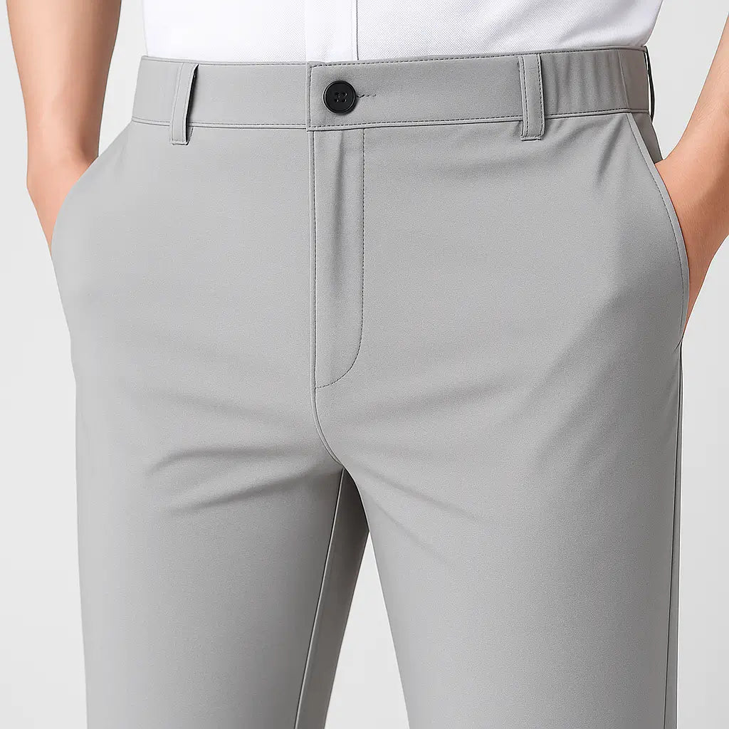 Calça masculina MODAL PLUS Ultra Thin  em tecido ice silk ultrafino, destacando frescor, leveza e secagem rápida para o verão.