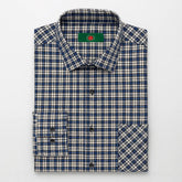 camisa masculina xadrez azul, preto e branco em algodão com poliéster, manga longa, gola estruturada e botões escuros