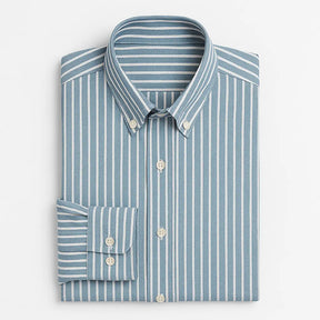 Camisa masculina listrada , manga longa, 100% algodão Oxford, bolso frontal e gola com botão, estilo elegante.