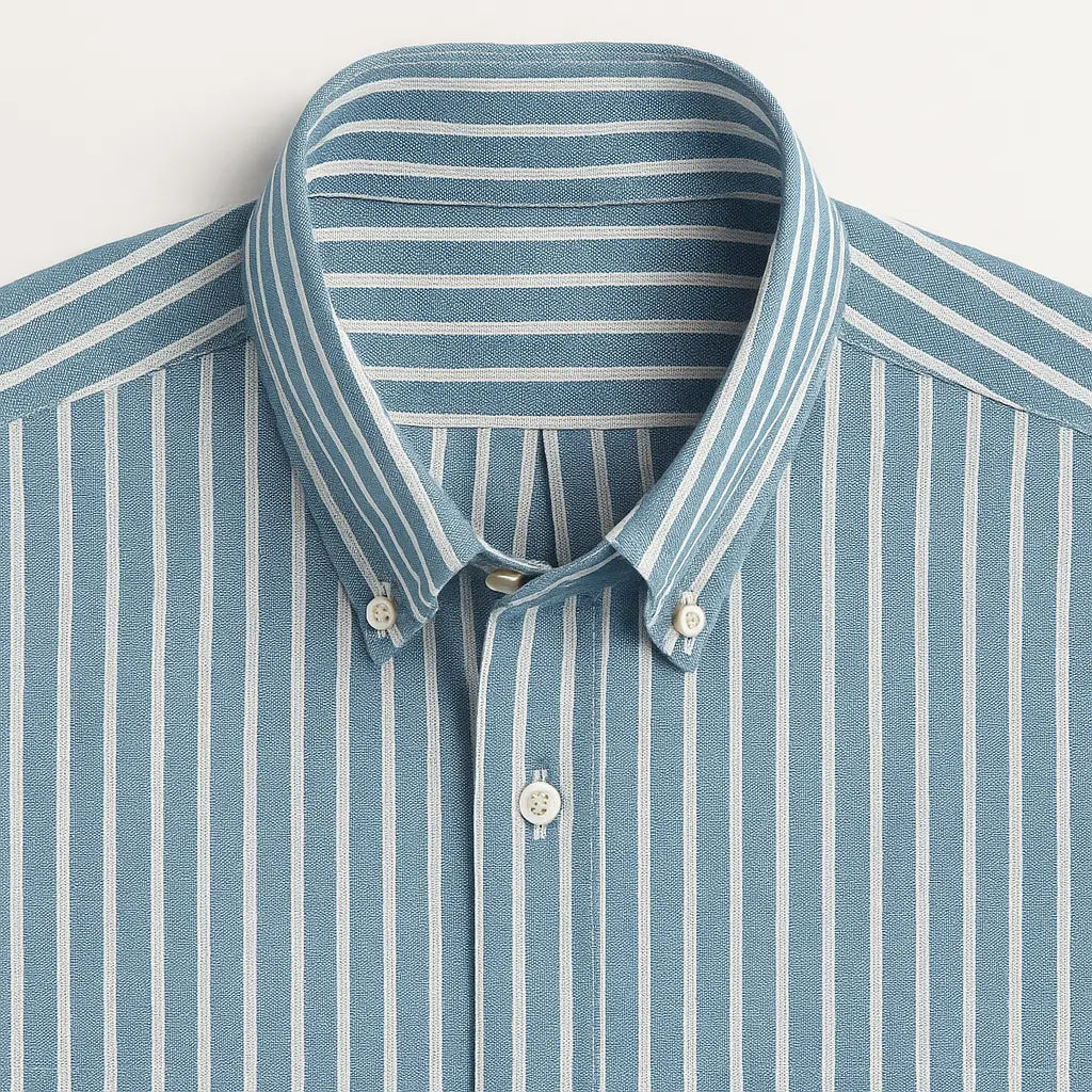 Camisa masculina listrada , manga longa, 100% algodão Oxford, bolso frontal e gola com botão, estilo elegante.