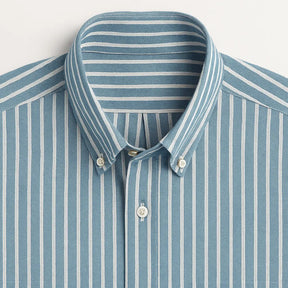 Camisa masculina listrada , manga longa, 100% algodão Oxford, bolso frontal e gola com botão, estilo elegante.