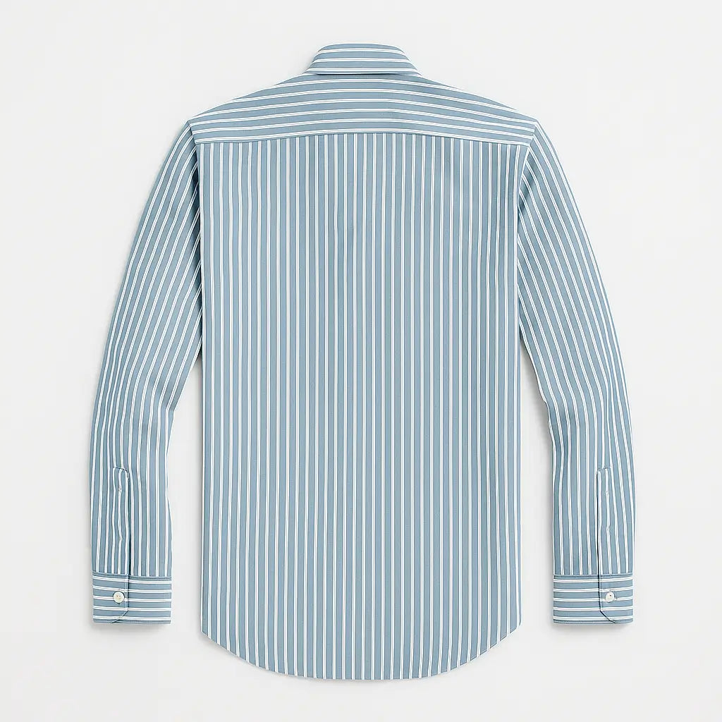 Camisa masculina listrada , manga longa, 100% algodão Oxford, bolso frontal e gola com botão, estilo elegante.