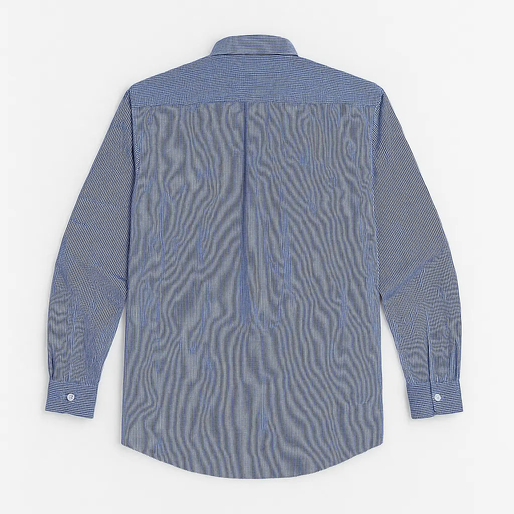 camisa social masculina slim fit listrada em algodão preto e branco, manga longa, dobrada com gola estruturada