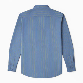 camisa social masculina oxford  em algodão, manga longa, gola estruturada e detalhe interno contrastante