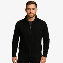 Cardigan masculino com zíper em lã texturizada. Estilo moderno e elegante para o inverno. Conforto térmico e caimento impecável.