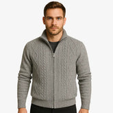 Cardigan masculino com zíper em lã texturizada. Estilo moderno e elegante para o inverno. Conforto térmico e caimento impecável.