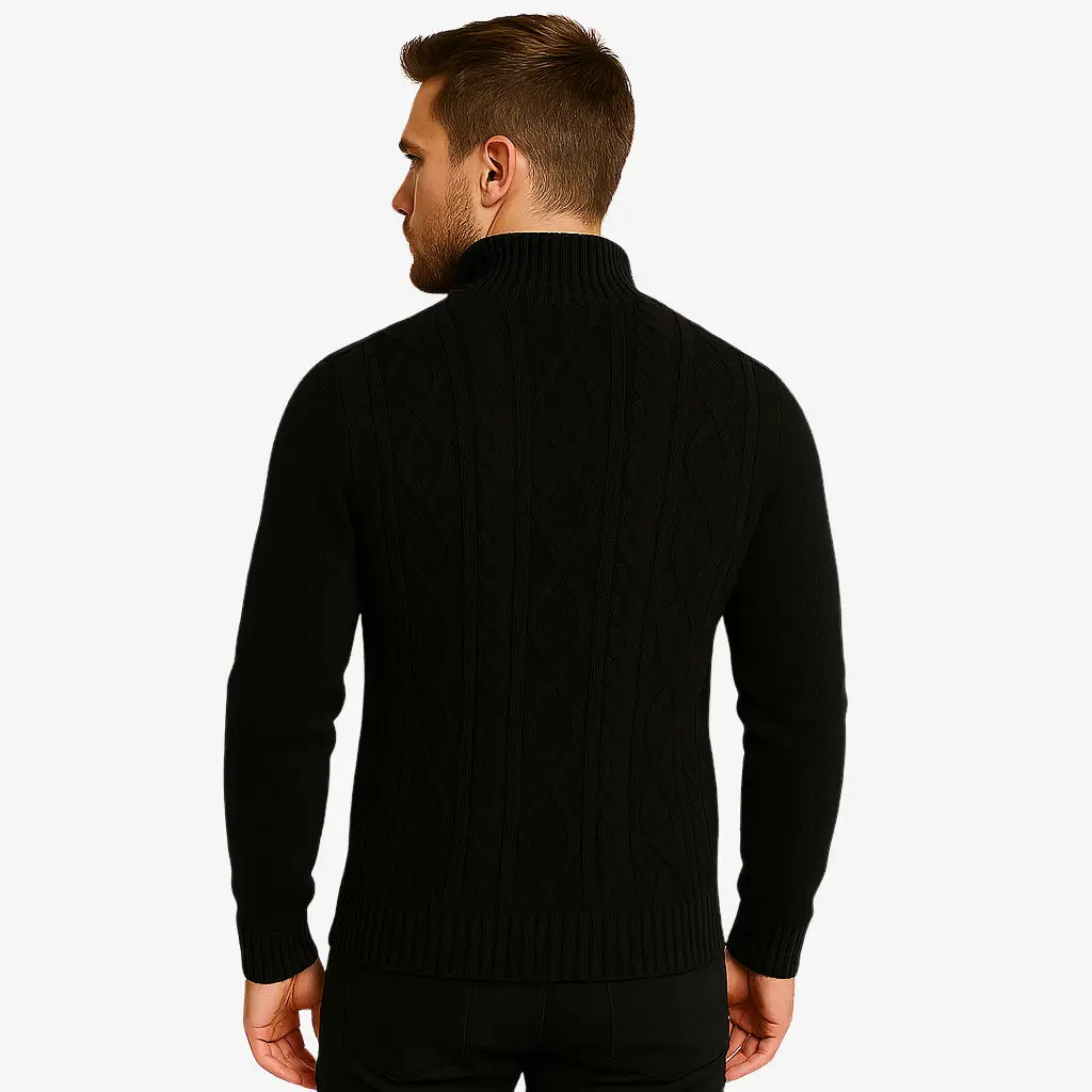 Cardigan masculino com zíper em lã texturizada. Estilo moderno e elegante para o inverno. Conforto térmico e caimento impecável.