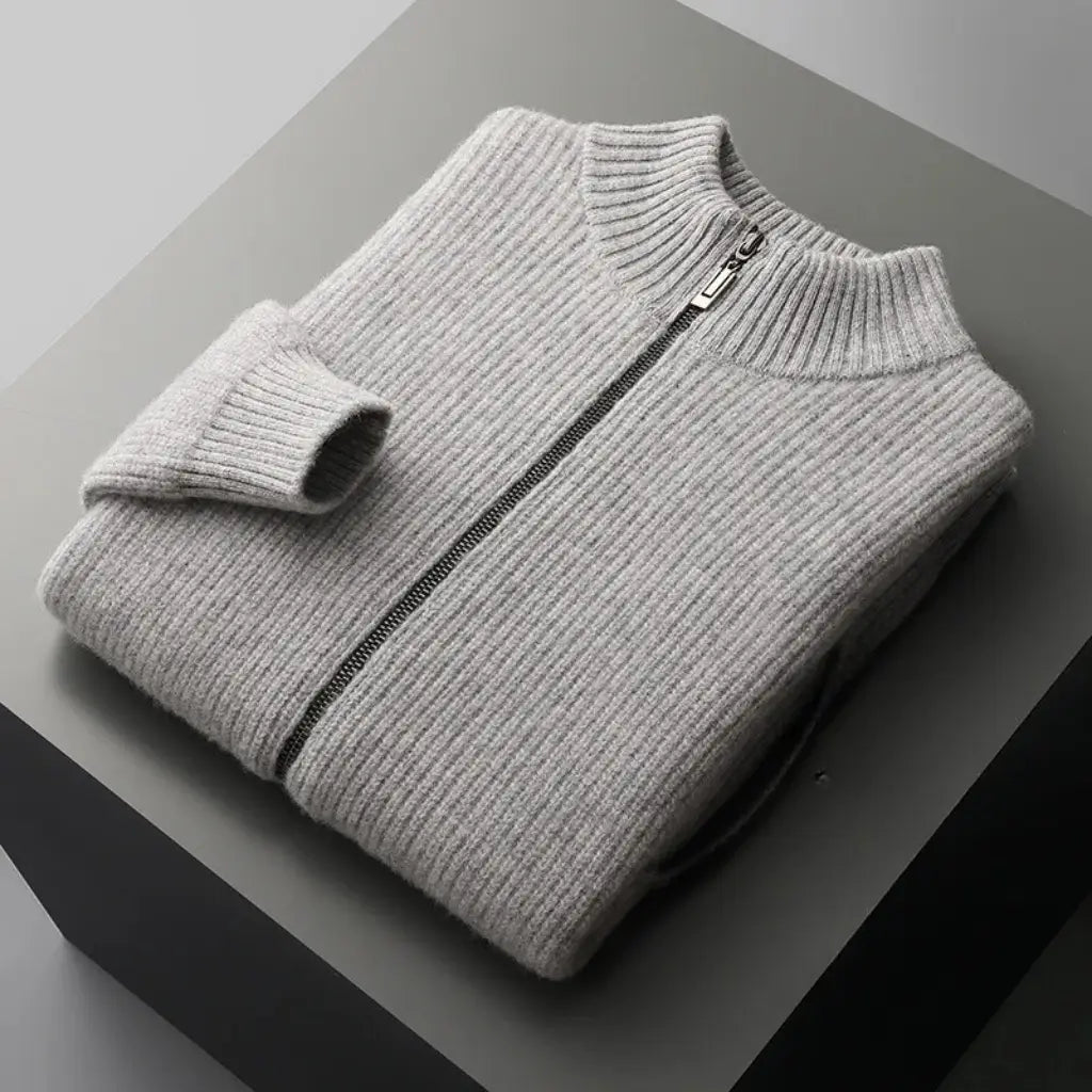 Cardigan Masculino de Lã Merino com Zíper - Essenza