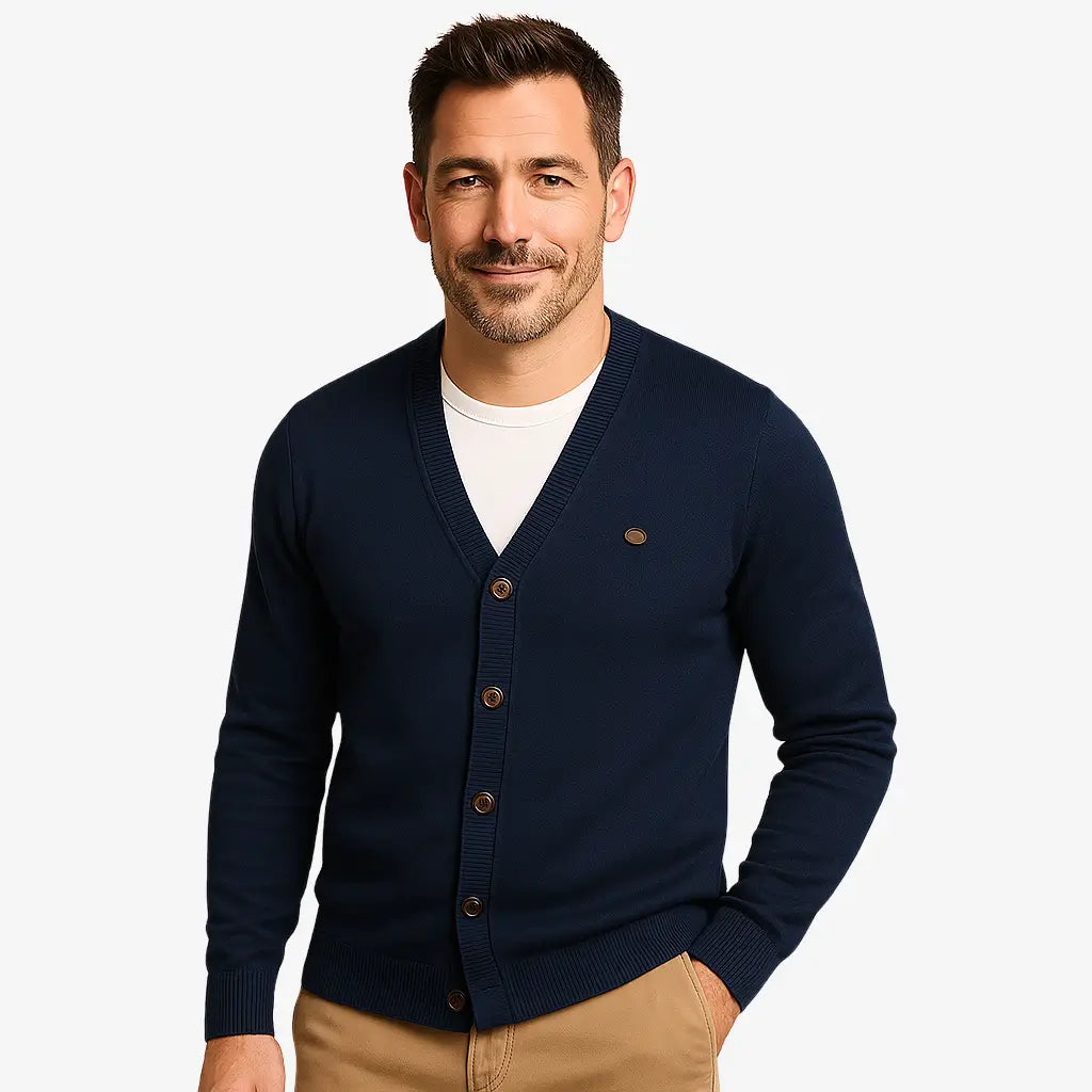 Cardigan Masculino de Tricô em Lã e Algodão