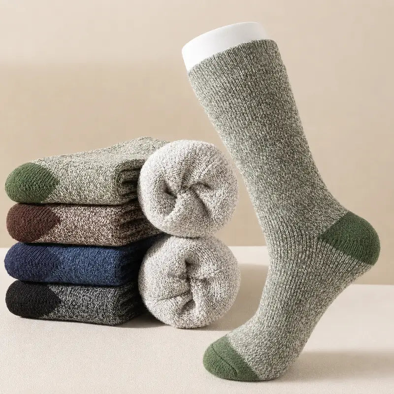 Meia masculina térmica de lã cano alto para inverno kit com 3 pares cinza com interior macio e espesso.