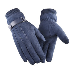 Luva Masculina Bergen azul marinho em suede premium com detalhe em fivela e proteção térmica para inverno.