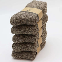 Kit com 5 pares de meias masculinas térmicas grossas em lã e cashmere nas cores bege, cinza e azul para inverno.