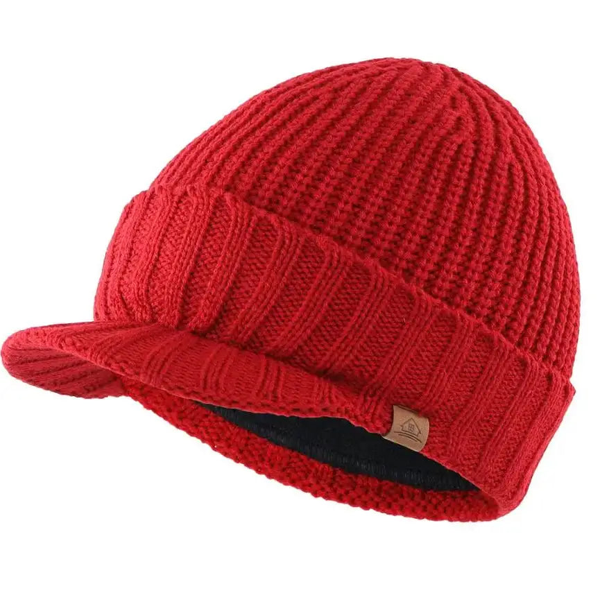 Gorro Masculino Denver em tricô canelado com aba frontal e proteção térmica para inverno.