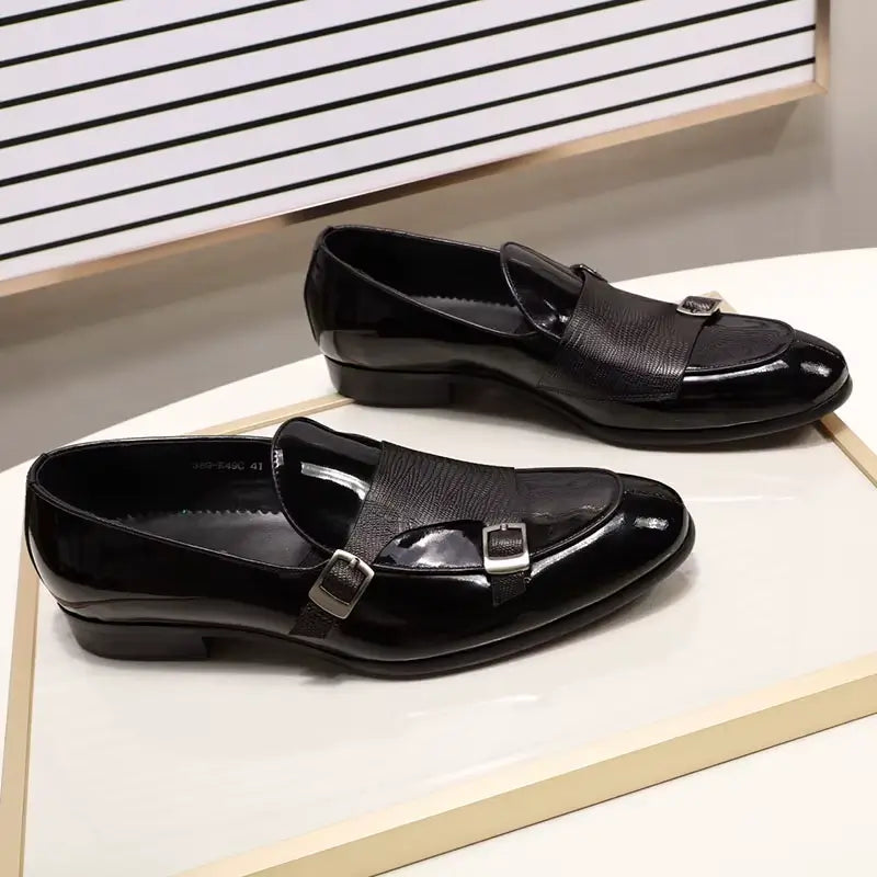 Sapato Masculino Loafer Mônaco Em Couro Envernizado Monk Strap