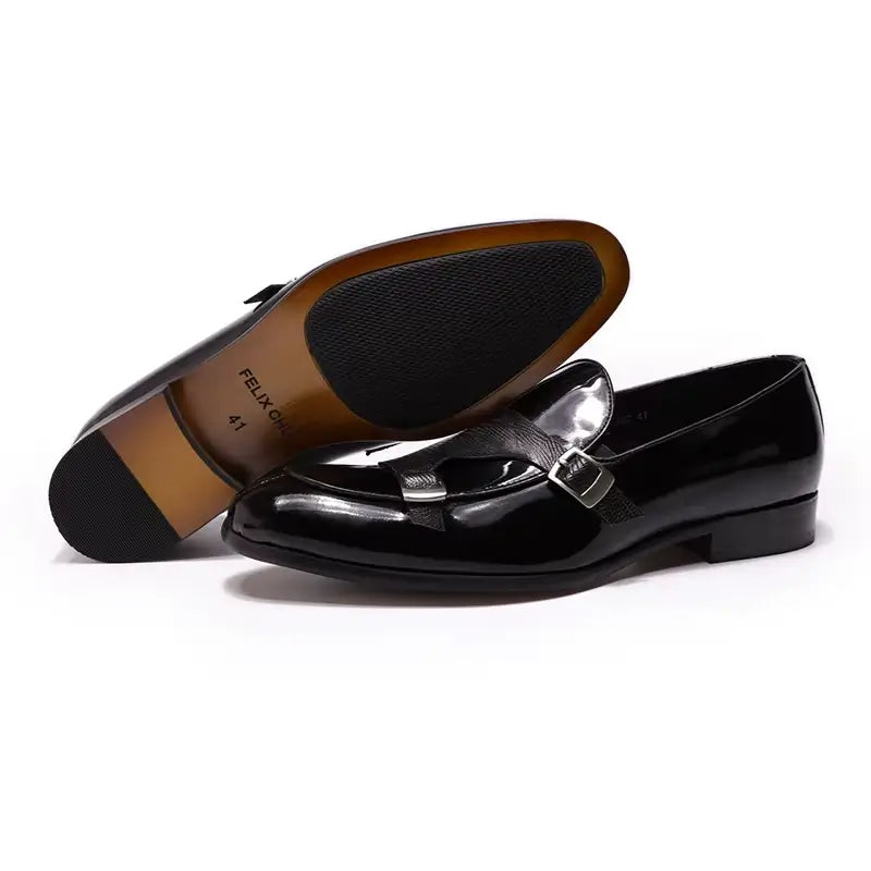 Sapato Masculino Loafer Mônaco Em Couro Envernizado Monk Strap