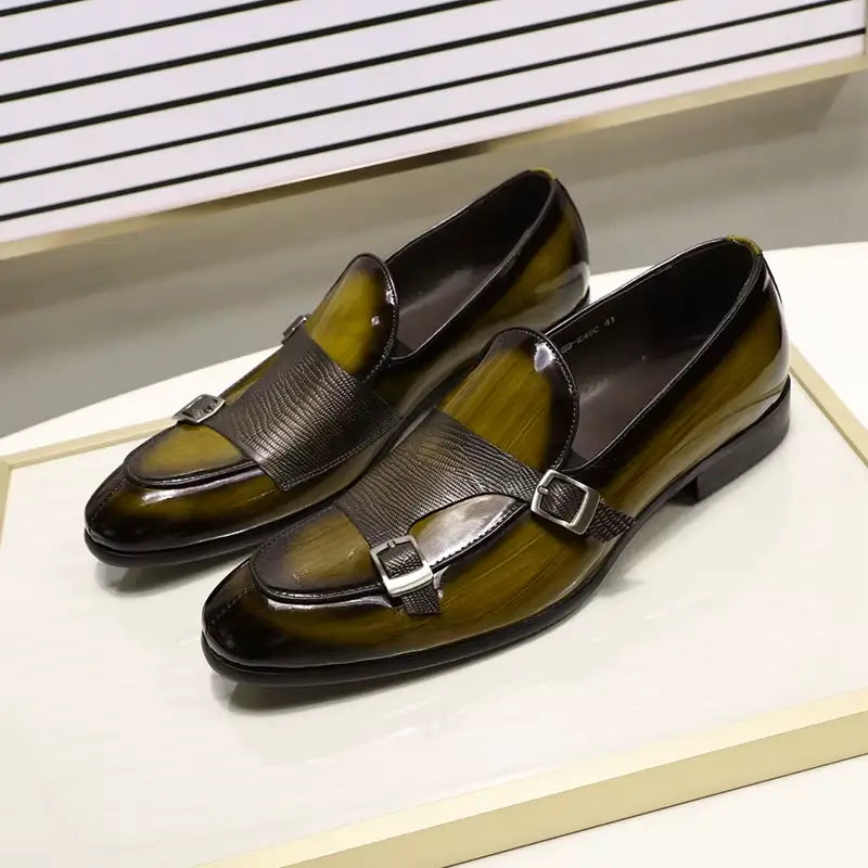 Sapato Masculino Loafer Mônaco Em Couro Envernizado Monk Strap