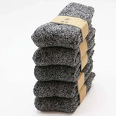 Kit com 5 pares de meias masculinas térmicas grossas em lã e cashmere nas cores bege, cinza e azul para inverno.