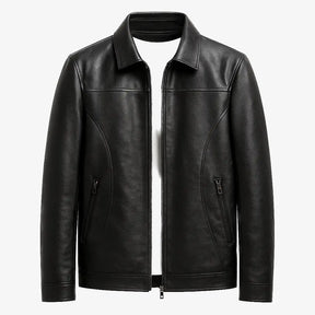  jaqueta preta masculina em couro  com bolsos e zíper