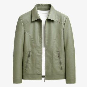  jaqueta verde masculina em couro  com bolsos e zíper