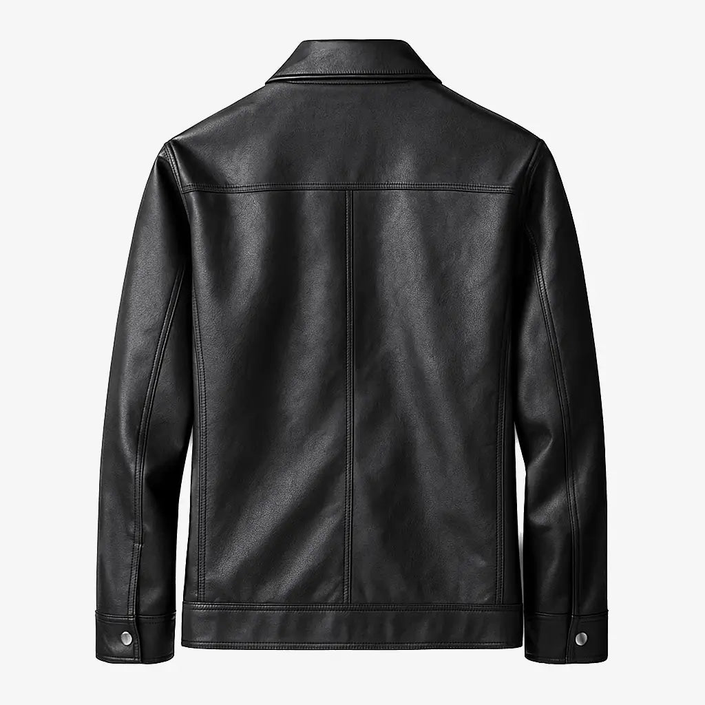  jaqueta preta masculina em couro  com bolsos e zíper