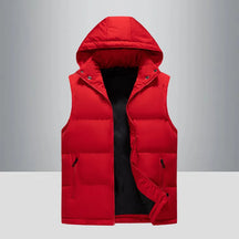 colete masculino puffer vermelho com capuz e zíper frontal estilo moderno e quente para inverno