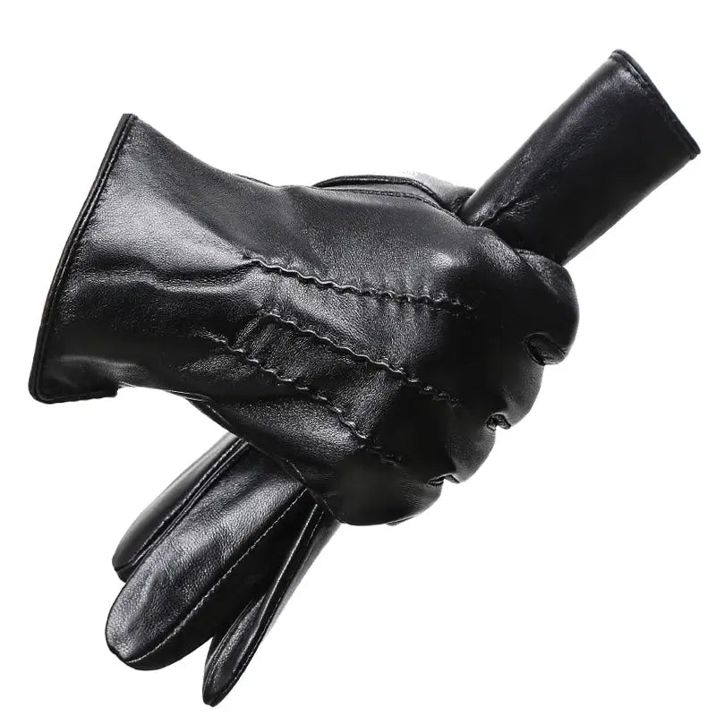 Luva Masculina preto marrom escuro em couro premium com acabamento elegante e proteção térmica para dias frios.