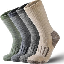 Kit com 4 pares de meias térmicas masculinas em lã merino cinza modelo grosso respirável para inverno e caminhadas.