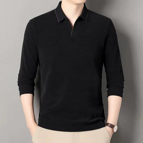 camisa polo masculina de tricot manga longa com tecido macio e elegante exibindo textura do knitwear