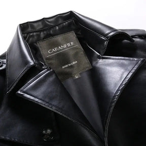 sobretudo masculino preto estilo couro trench coat elegante inverno