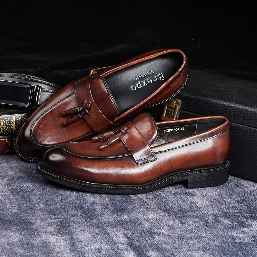 Sapato Masculino Loafer Em Couro Com Tassel