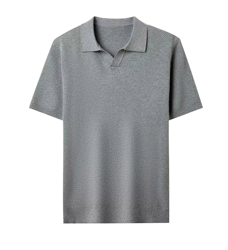 Polo Masculina Respirável em Algodão Texturizado