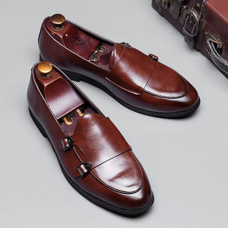 Sapato Masculino Monk Strap Em Couro Polido