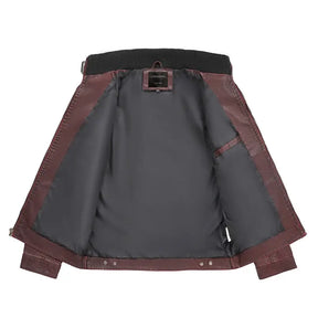 jaqueta masculina em couro biker com gola alta e zíper frontal