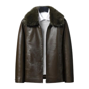 Jaqueta masculina marrom premium com interior peluciado térmico e gola removível estilo aviador para inverno