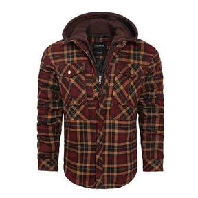 Jaqueta flanela masculina xadrez com capuz removível inverno