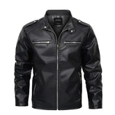 jaqueta masculina preta estilo couro biker com zíper frontal moderna
