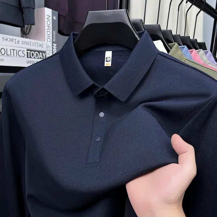 Camisa Polo Masculina Milano SilkBlend – Manga Longa Respirável Elegante
