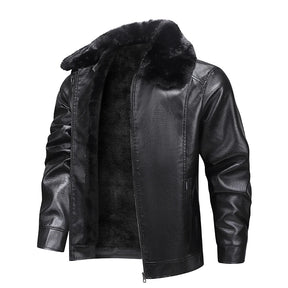 Jaqueta masculina marrom premium com interior peluciado térmico e gola removível estilo aviador para inverno