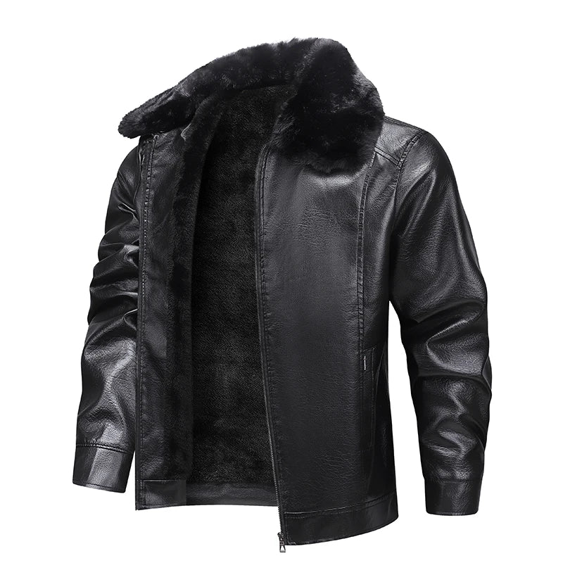 Jaqueta masculina marrom premium com interior peluciado térmico e gola removível estilo aviador para inverno