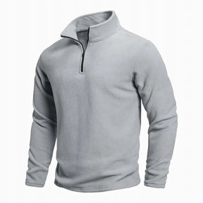 suéter masculino fleece azul claro meio zíper gola alta inverno térmico confortável