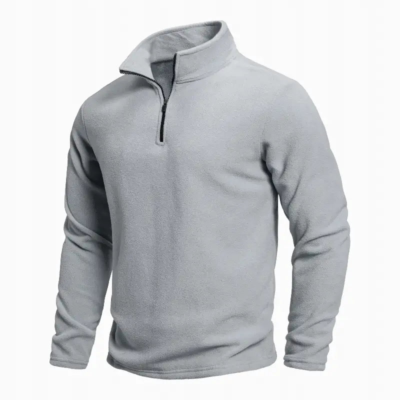 suéter masculino fleece azul claro meio zíper gola alta inverno térmico confortável