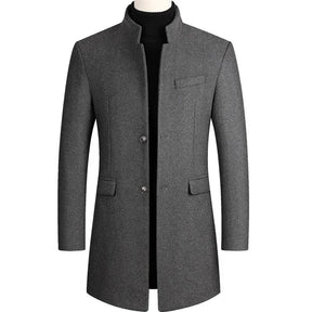 Sobretudo masculino de lã premium com corte alongado elegante e visual sofisticado para inverno e ocasiões executivas
